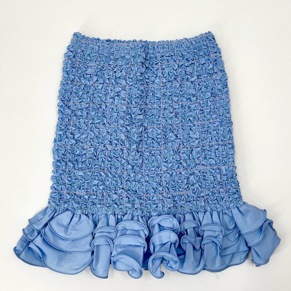 NWT Revolve Petersyn Sky Blue Smocked Ruched Mini Skirt Ruffle Hem Size Small
